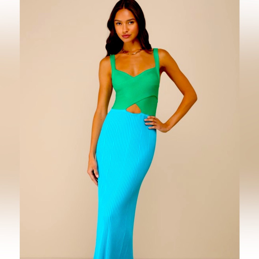 Lulus green and blue maxi dress